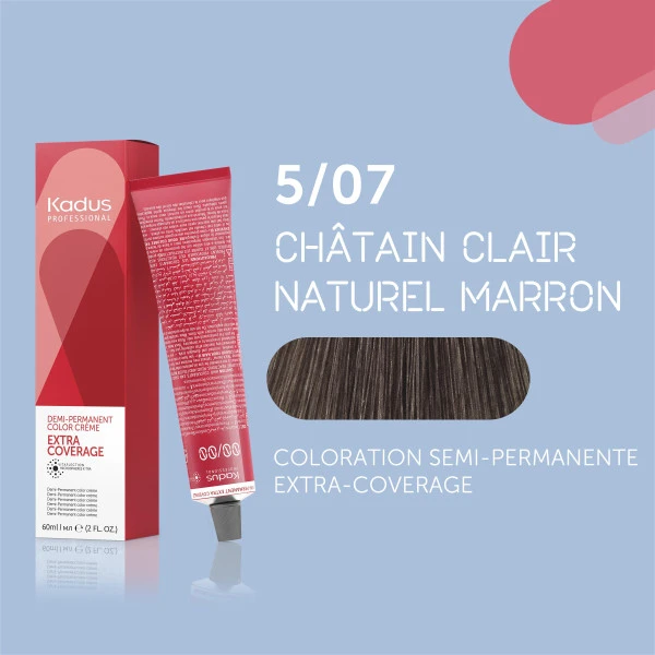 Coloration Semi-permanente Extra Coverage 5/07 Châtain Clair Naturel Marron Kadus 60ML 3 Coloration Semi-permanente Extra Coverage 5/07 Châtain Clair Naturel Marron Kadus 60ML – Image 3