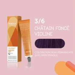 Coloration Semi-permanente Sans Ammoniaque 3/6 Châtain Foncé Violine Kadus 60ML -Soins Capillaires Boutique coloration semi permanente sans ammoniaque 36 chatain fonce violine kadus 60ml 2