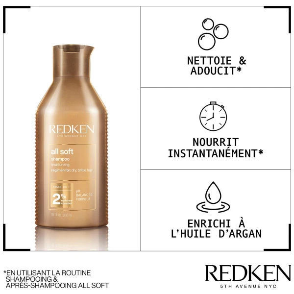 Shampooing Hydratant Cheveux Secs All Soft Redken 500ML 4 Shampooing Hydratant Cheveux Secs All Soft Redken 500ML – Image 4